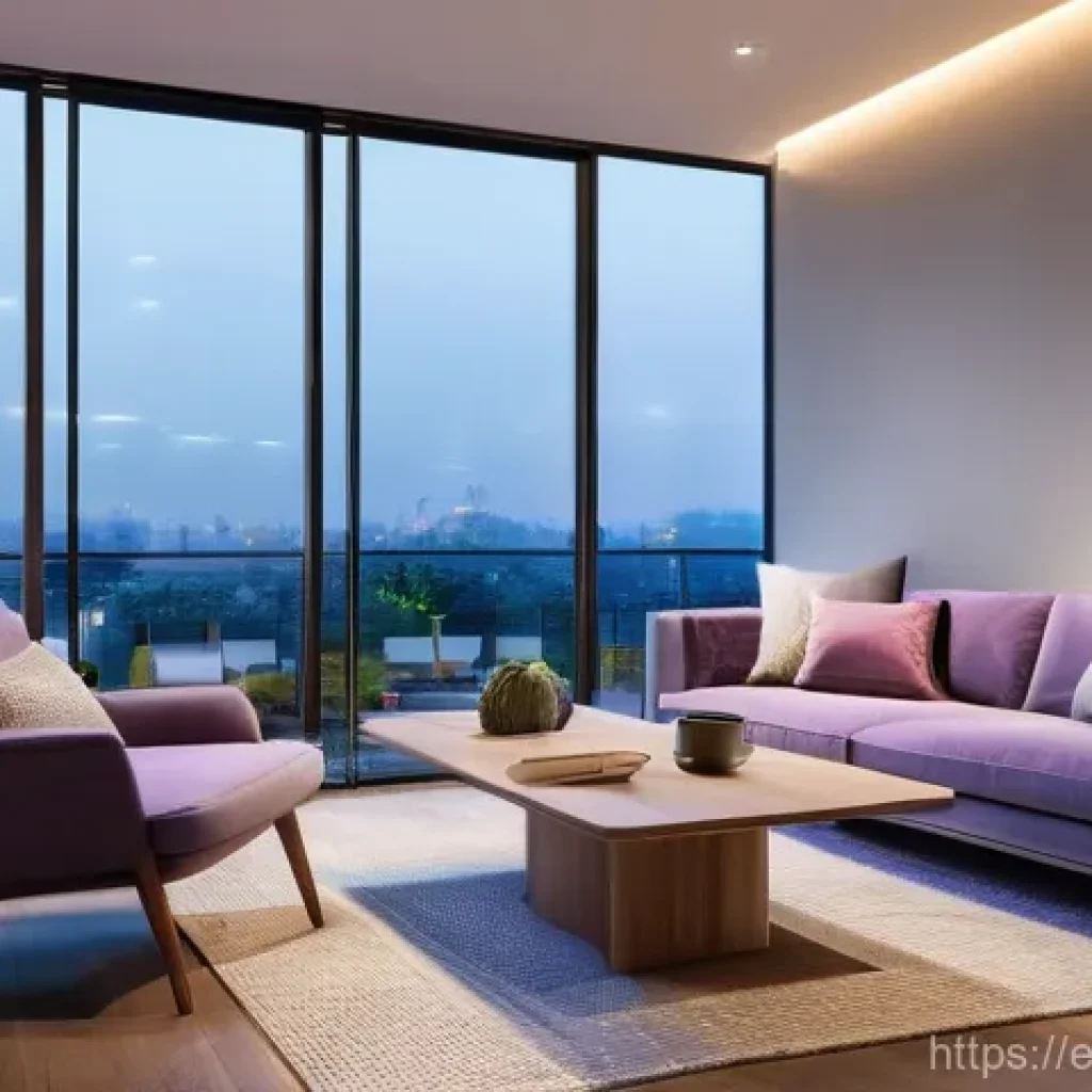 스마트 조명 시스템 - **Prompt 1: Cozy Evening Ambiance in a Smart Home Living Room**
    "A cozy and inviting living room...