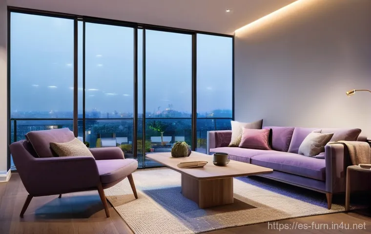 스마트 조명 시스템 - **Prompt 1: Cozy Evening Ambiance in a Smart Home Living Room**
    "A cozy and inviting living room...