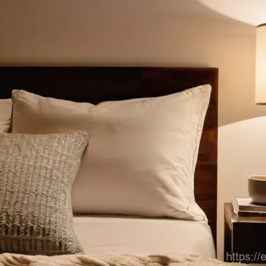 침실 분위기 조명 - **Prompt:** A cozy and inviting bedroom at dusk, bathed in warm, soft golden light. The overall illu...