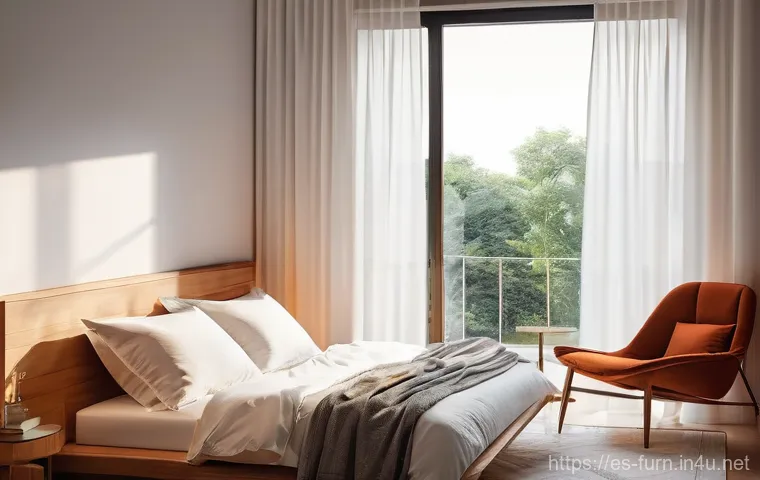 침실 분위기 조명 - **Prompt:** A cozy and inviting bedroom at dusk, bathed in warm, soft golden light. The overall illu...