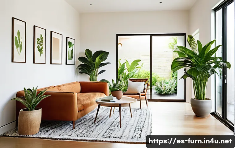 공기정화 식물과 가구 매치 - **"Green Soul Home Oasis"**: A naturally lit, cozy living room bathed in soft morning light. The dom...