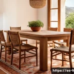 Home 21 중국산 가구 vs 국내산 가구 - A cozy, sunlit Spanish dining room featuring a solid wood dining table crafted from high-quality, ce...