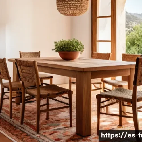 Home 33 중국산 가구 vs 국내산 가구 - A cozy, sunlit Spanish dining room featuring a solid wood dining table crafted from high-quality, ce...